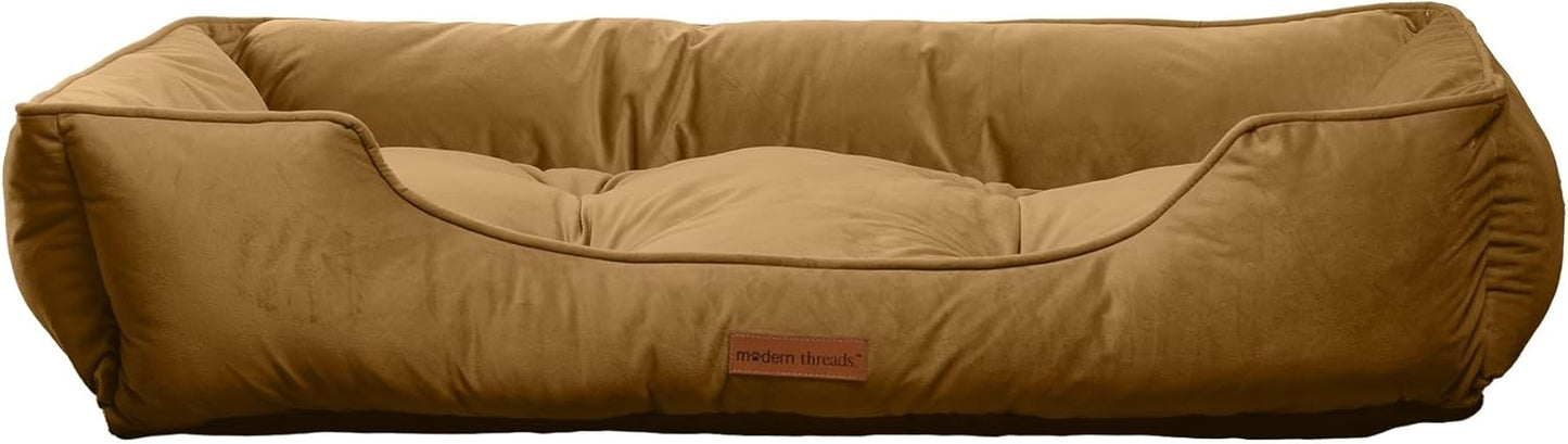 Modern Threads Luxury Dog Bed - Comfortable Tufted Velvet Cushion for Small to Large Dogs - Machine Washable - Durable & Cute Sleep Space for Pets - Pamper Your Pet with Cozy Beds - Caramel
