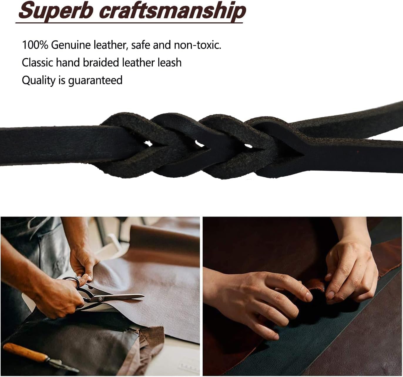 LWBMG Leather Dog Leash 4ft x 1/2 inch, Leather Dog Leash for Small Dogs, Strong Sturdy Genuine Leather Braided Dog Leash, Soft and Comfortable Leather Training Leash for Small Medium Dogs Black