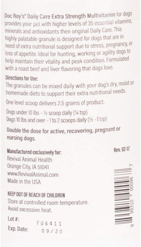 Doc Roy's Daily Care Extra Multivitamin with Minerals for Dogs- Canine Daily Health Supplement - 400 gm Granules