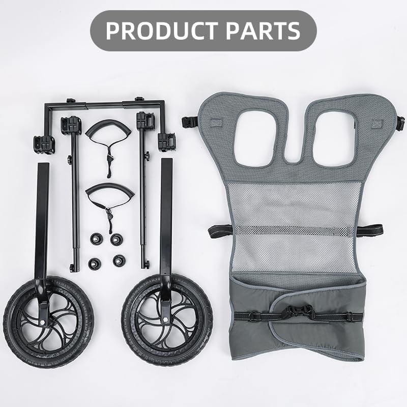 Large Dog Wheelchair for Back Legs with Pet Traction Rope - Adjustable Hind Leg Support Cart with Breathable Air Mesh Harness, All-Terrain Wheels & Foldable Frame - Mobility Aid for Disabled/Injured