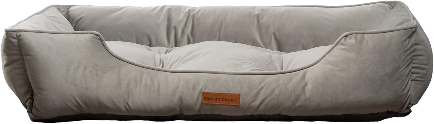 Modern Threads Luxury Dog Bed - Comfortable Tufted Velvet Cushion for Small to Large Dogs - Machine Washable - Durable & Cute Sleep Space for Pets - Pamper Your Pet with Cozy Beds - Light Grey