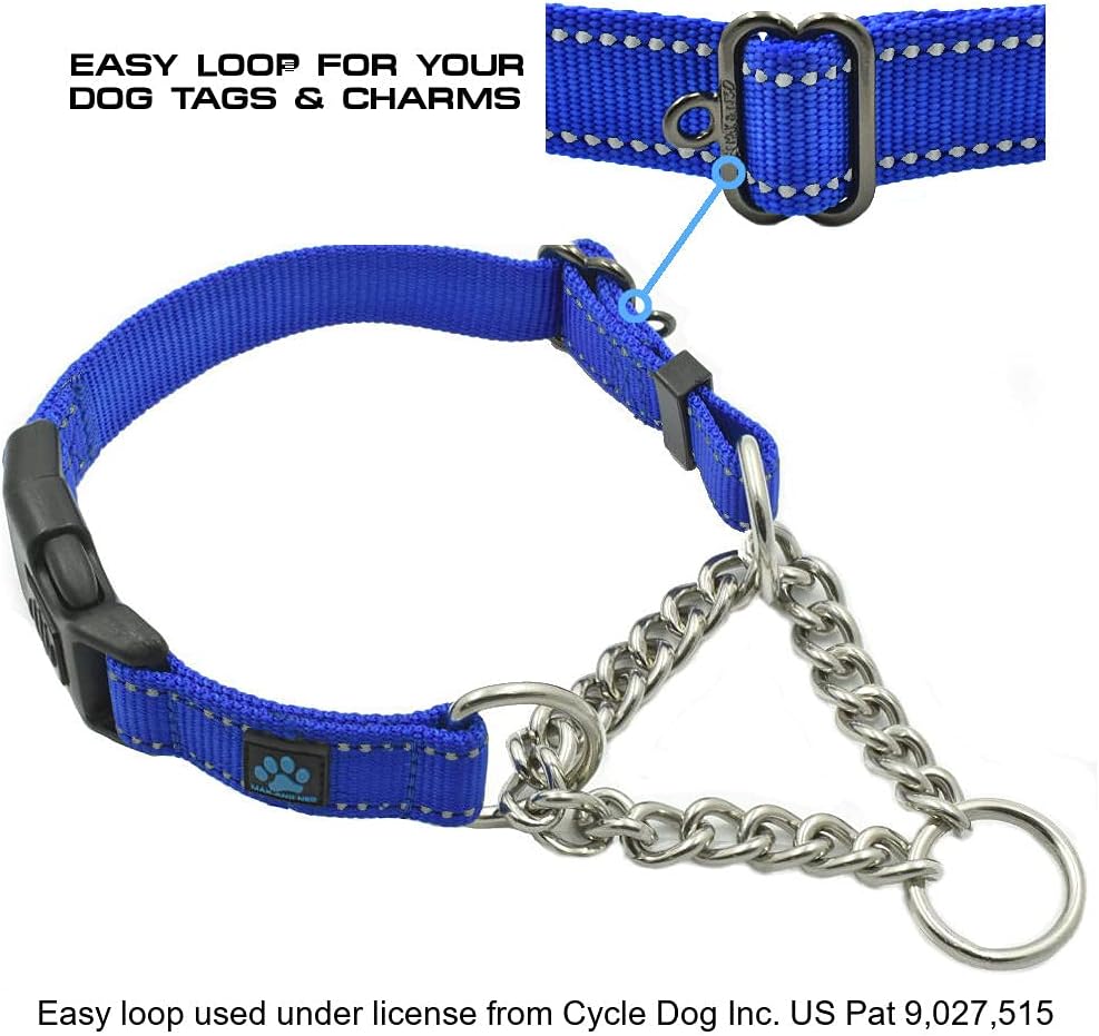 Max and Neo Stainless Steel Chain Martingale Collar - We Donate to a Dog Rescue for Every Collar Sold (Large, Teal)