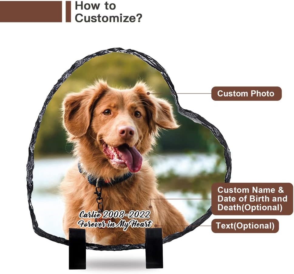 Bemaystar Customized Rock Slate Photo Frame- Personalized Picture Memorial Plaque, Creative Heart Shaped Picture Frame Gift for Couples Families Friends 7.9x7.9