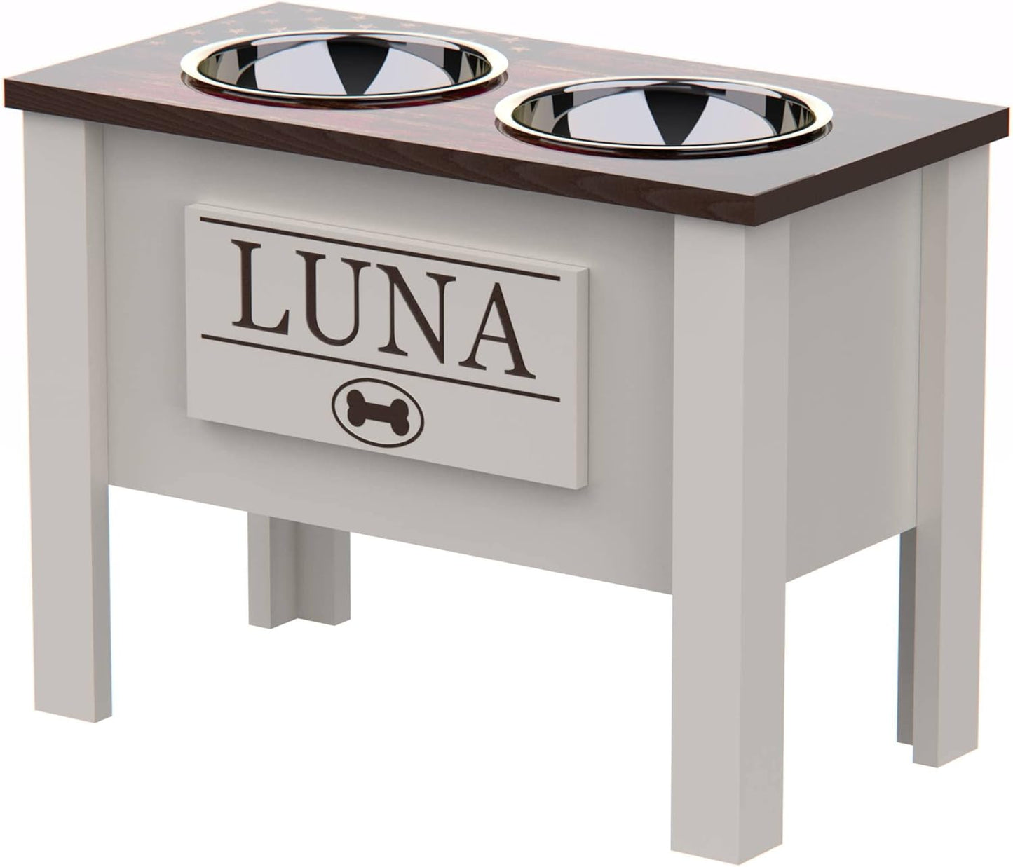 GrooveThis Woodshop - Personalized Elevated Dog Bowl Stand for Large, Medium, Small, X-Small Dogs - Stainless Steel Food and Water Bowls - Raised Dog Dish (X-Large, Flag Design)
