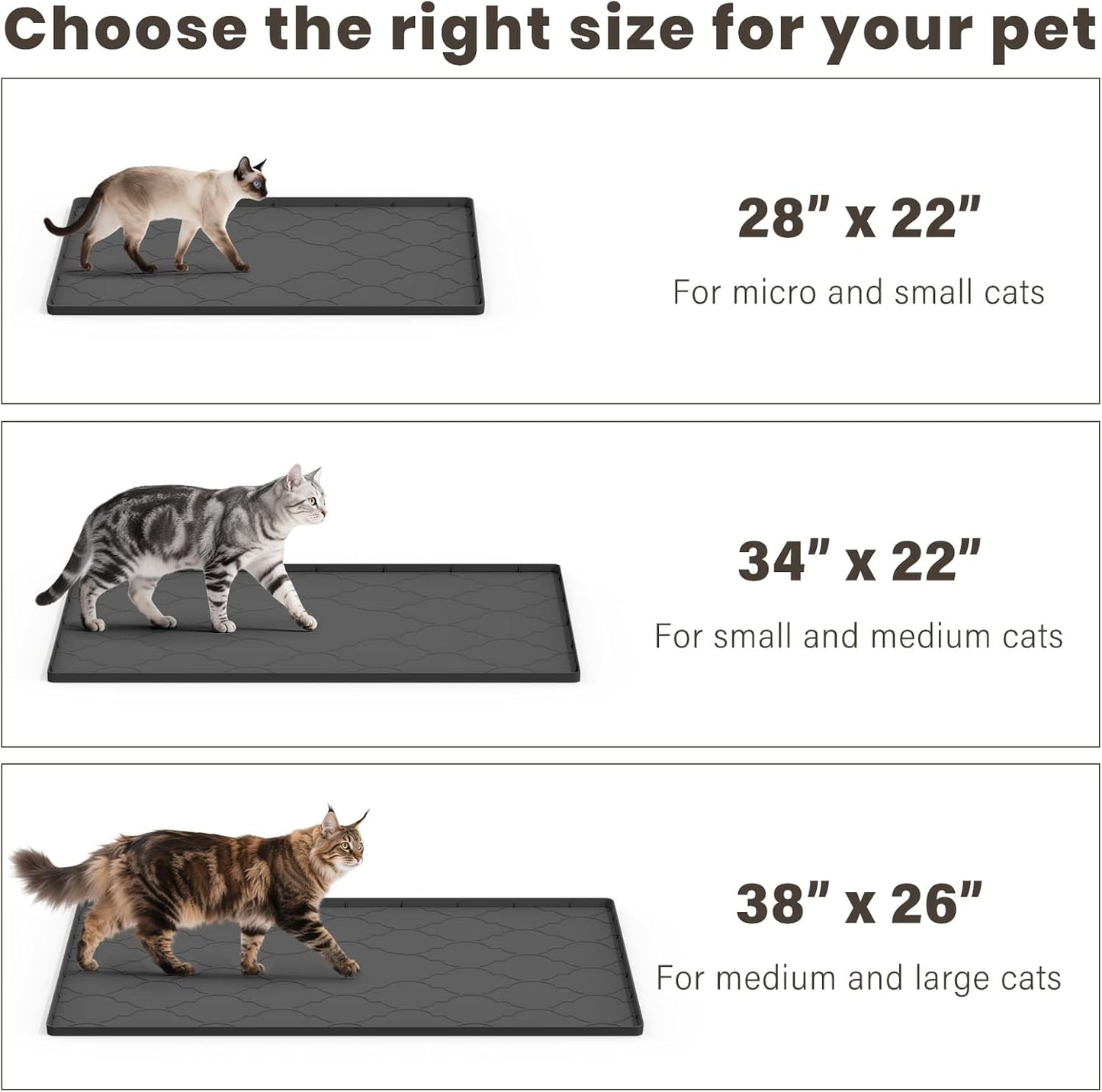 Cat Mat for Litter Box, 38" X 26" Large Silicone Cat Litter Trapping Mat, Easy Clean for Scatter Control, Soft on Kitty Paws, Waterproof, Urine-Proof, Non-Slip Kitty Litter Mat for Floor, Black