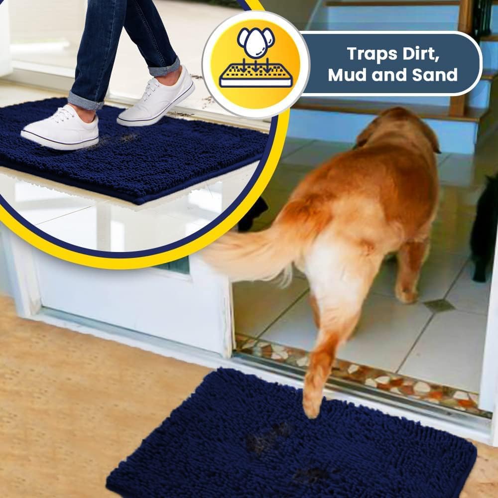 Muddy Mat® Original Dog Door Mat for Muddy Paws, Super Absorbent Microfiber, Non-Slip Washable Pet Rug, Quick Dry Chenille Entryway Carpet, Machine Washable Indoor Outdoor mat, Navy Blue 36"x120"