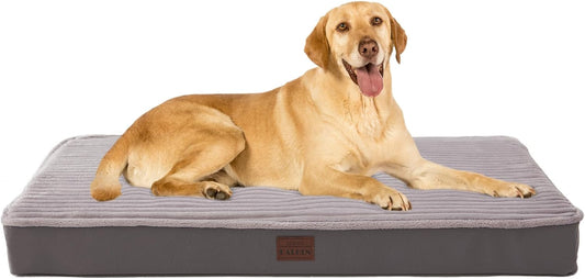 Orthopedic Dog Beds for XL, Large, Medium, Small Dogs - Soft Plush Washable with Egg Crate Foam, Waterproof with Removable Cover & Anti-Slip Bottom, Comfy Striped Dog Bed for Crate, 40x28 Inch, Gray
