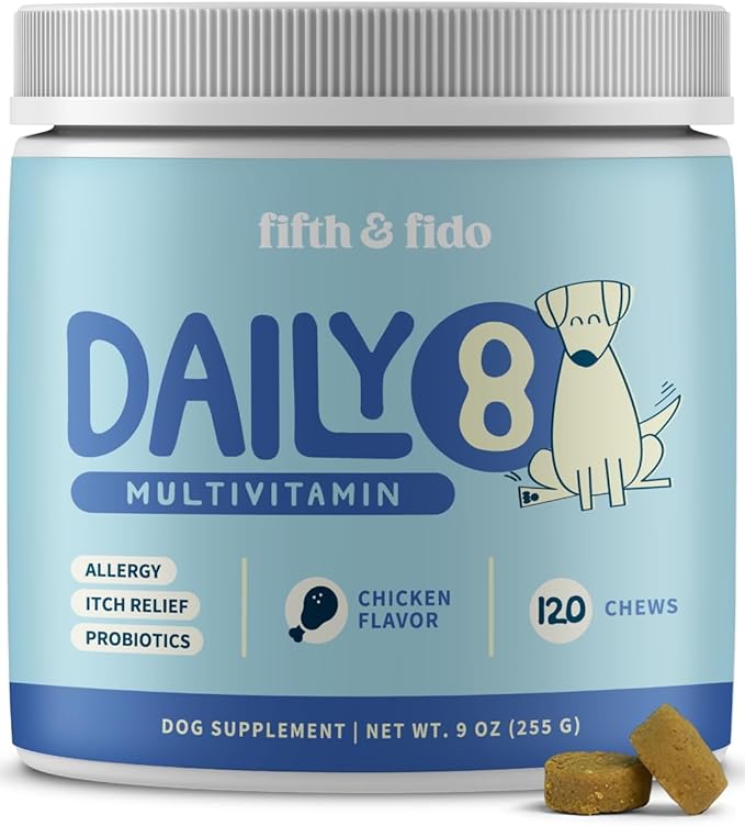 Dog Itching Skin Relief - Itch Relief for Dogs – Dog Allergy Relief with Salmon Oil - Anti Itch for Dogs Itchy Skin and Coat, Probiotics, Mushroom, Quercetin, Bromelain & Turmeric –120 Chicken Chews