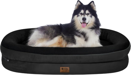Orthopedic Washable Large Dog Bed: Memory Foam Waterproof Pet Bed with Bolsters - Removable Washable Cover for XL XXL Extra Large Sized Dog Bed - Non-Slip Bottom - Black
