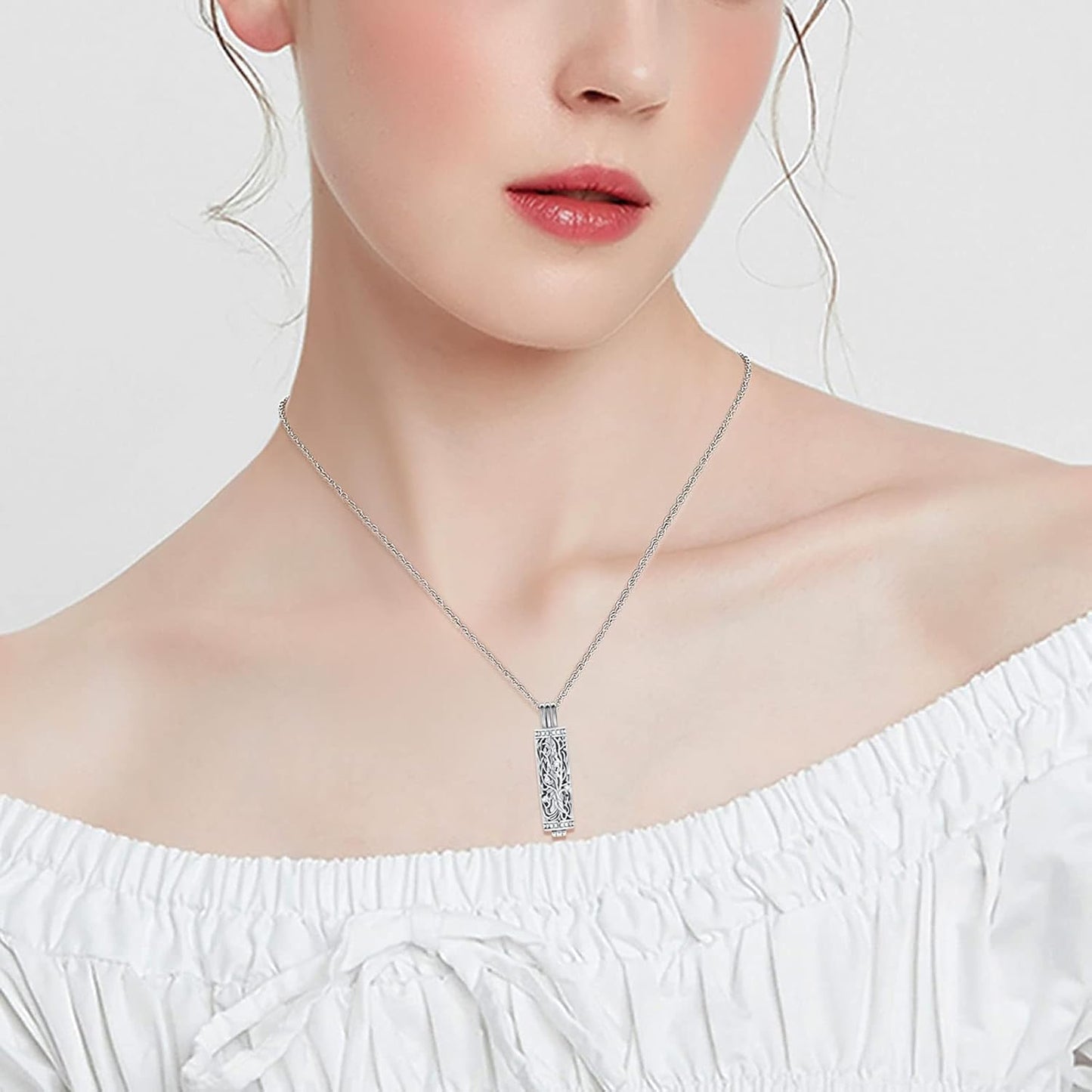 shajwo Cylinder Cremation Jewelry Tree of Life Urn Ashes Necklace for Women Men Vial Cremation Ash Pendant Loved One Memorial Jewelry