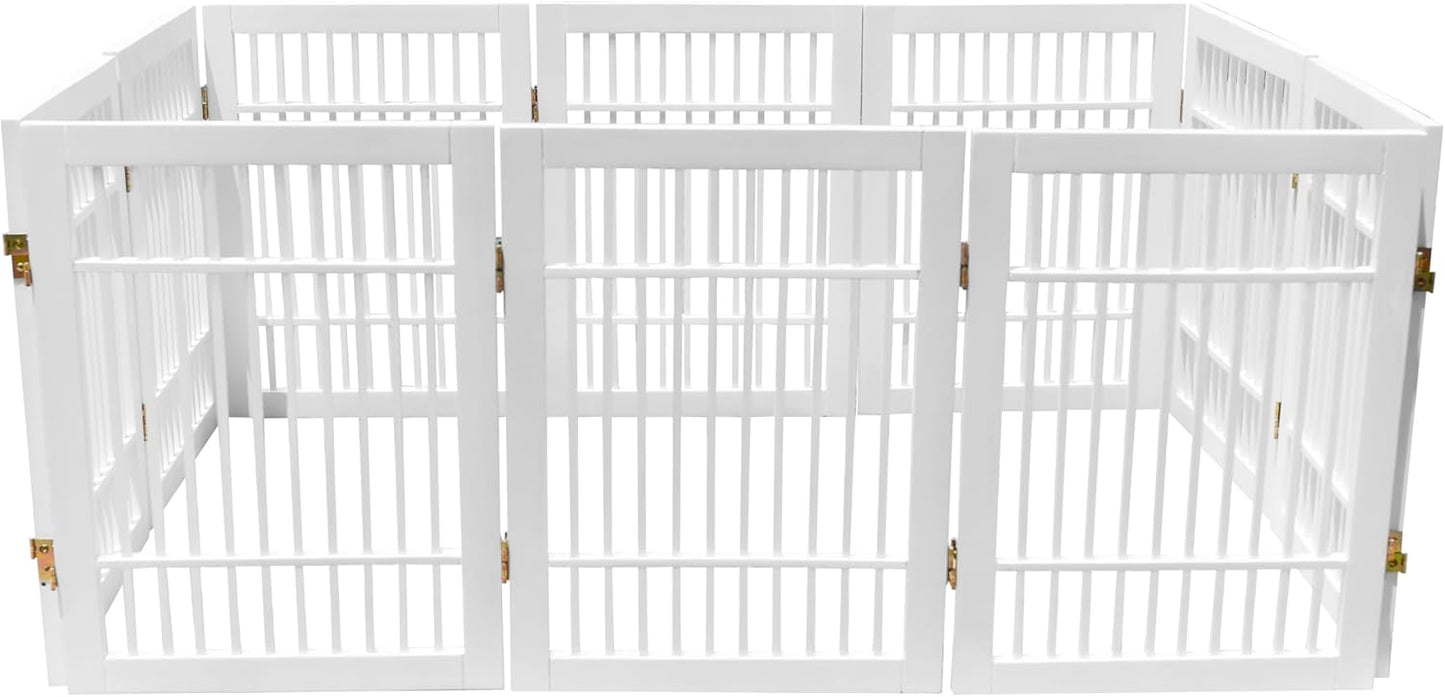 Pet Dog Gate Strong and Durable Freestanding Folding Acacia Hardwood Portable Wooden Fence Indoors or Outdoors by Urnporium (White Pet Gate, 10 Panel 24" Tall)