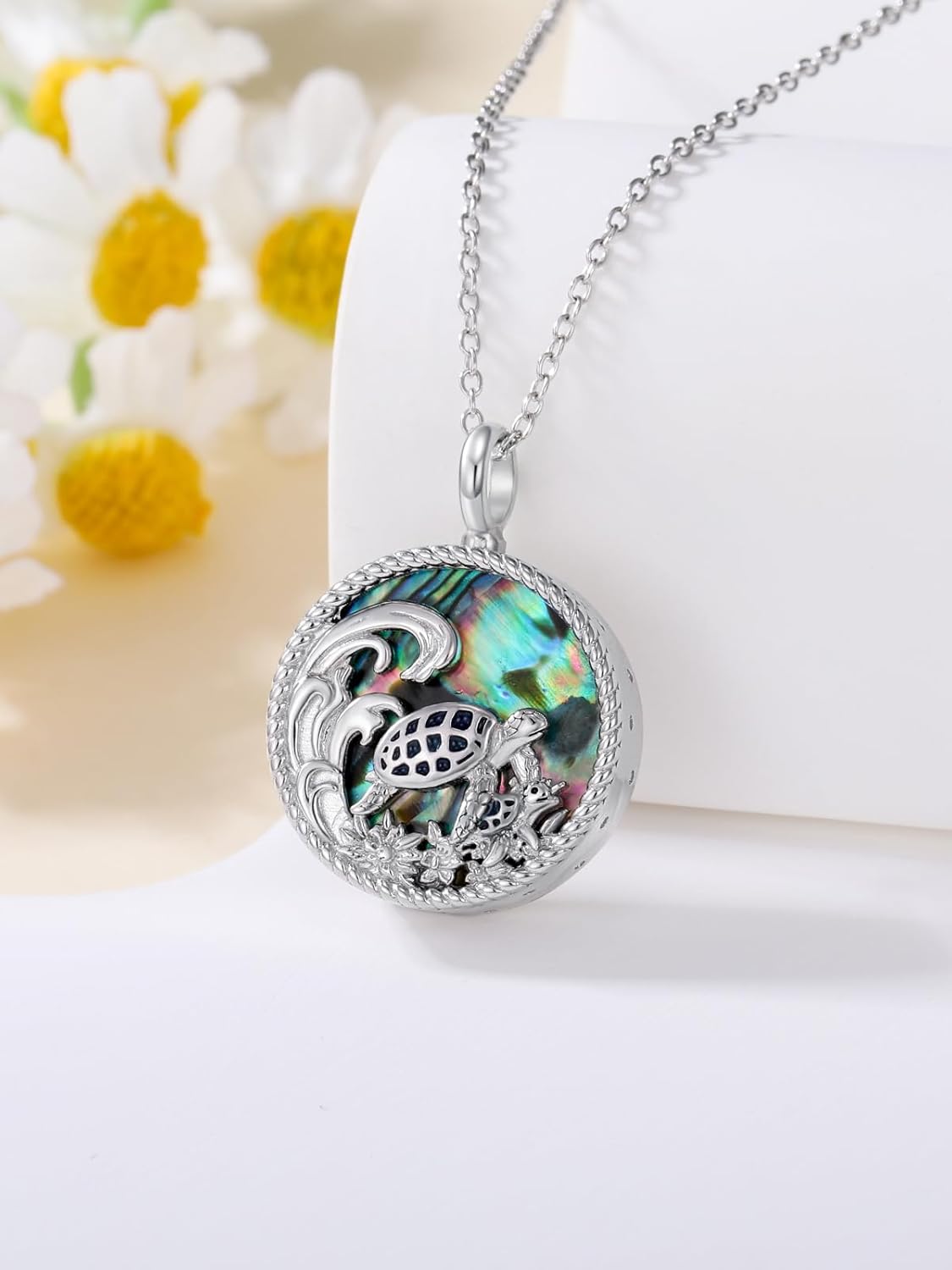 WINNICACA Urn Necklace for Ashes Sterling Silver Abalone Shell Cremation Jewelry for Ashes Jewelry Gifts for Nature Lovers Keepsake Memorial Jewelry for Women