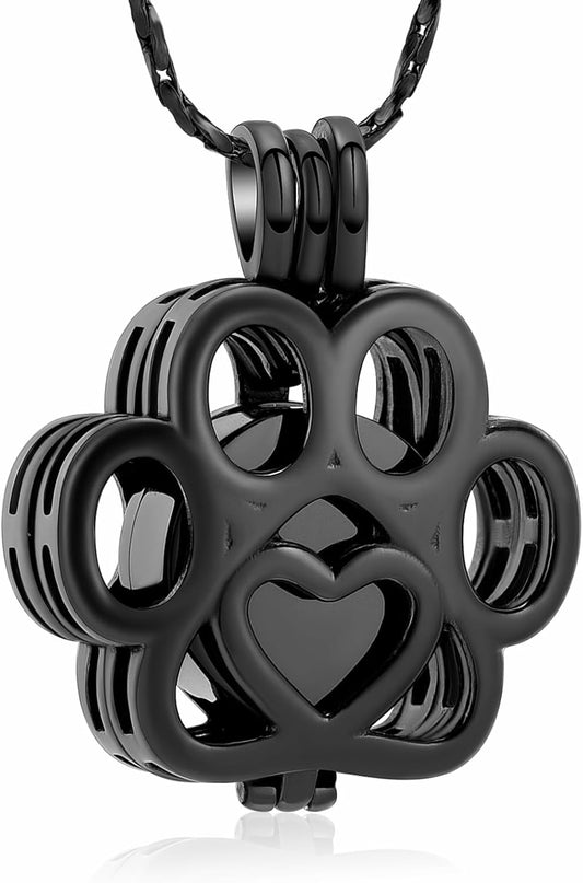 Imrsanl Pet Ashes Necklace Cremation Jewelry for Cat Dog Ashes Pendant Paw Print Urn Necklace for Women Men Keepsake Jewelry for Memorial Locket