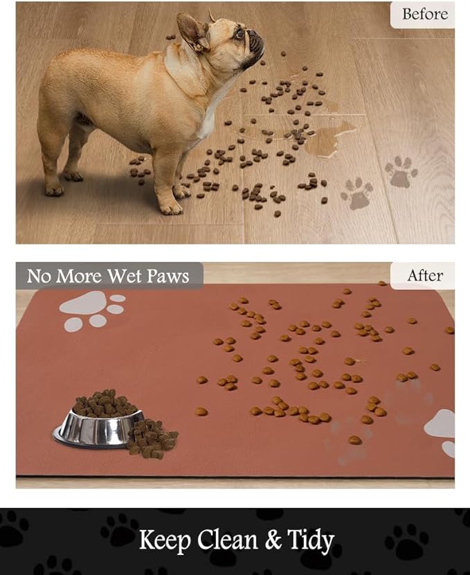 Pet Feeding Mat-Absorbent Dog Mat for Food and Water Bowl-No Stains Quick Dry Dog Water Dispenser Mat（Orange,12"x19"