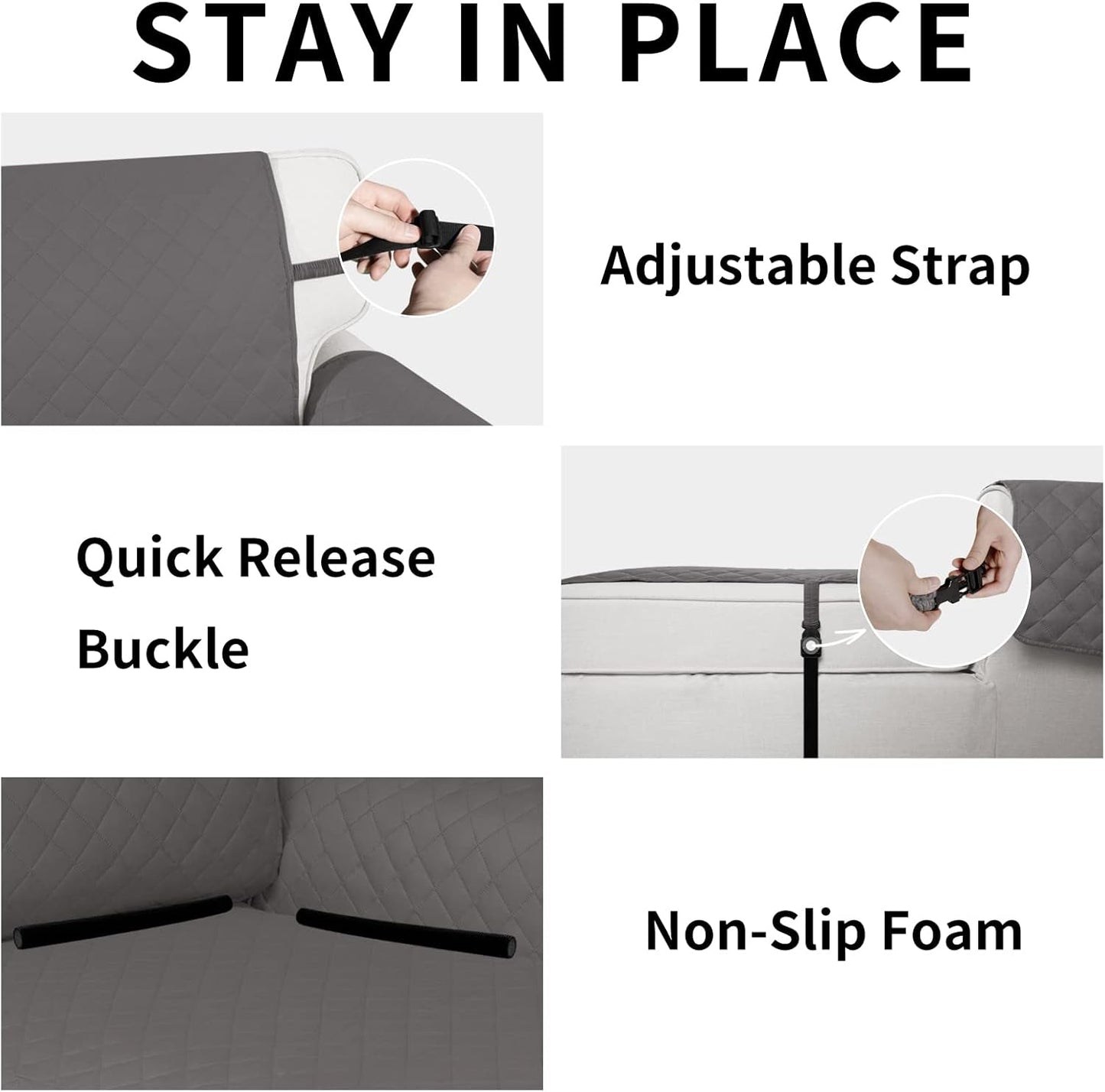 Easy-Going Reversible Chaise Lounge Couch Cover Water Resistant Sofa Cover Sectional L Shaped Sofa Slipcover with Adjustable Straps Furniture Protector for Dogs (115X34 in, Gray/Gray)