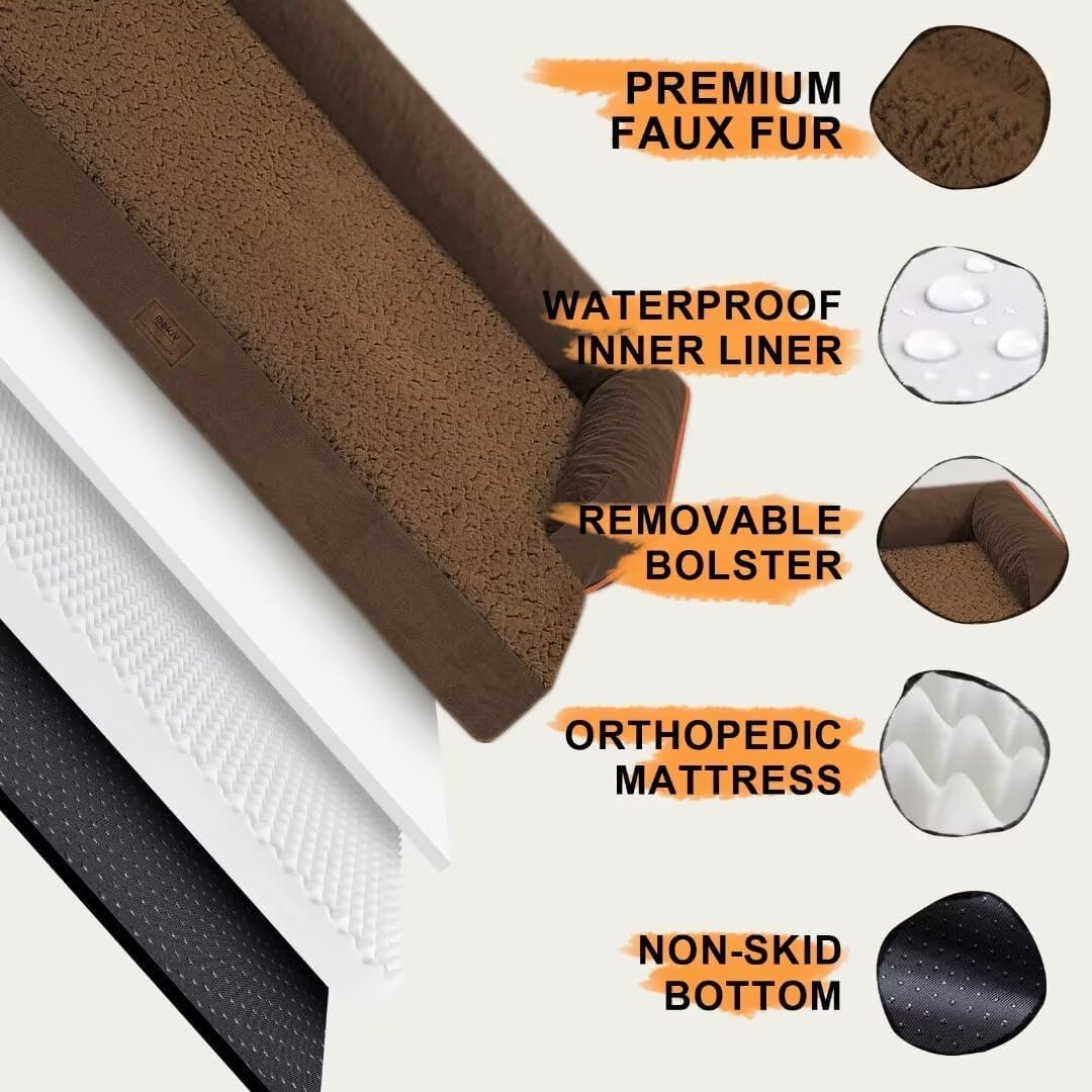 Dog Bed Medium Size Dog-Orthopedic Waterproof Bed for Dogs,Foam Couch Sofa with Washable Removable Cover & Non-Slip Bottom-Coffee