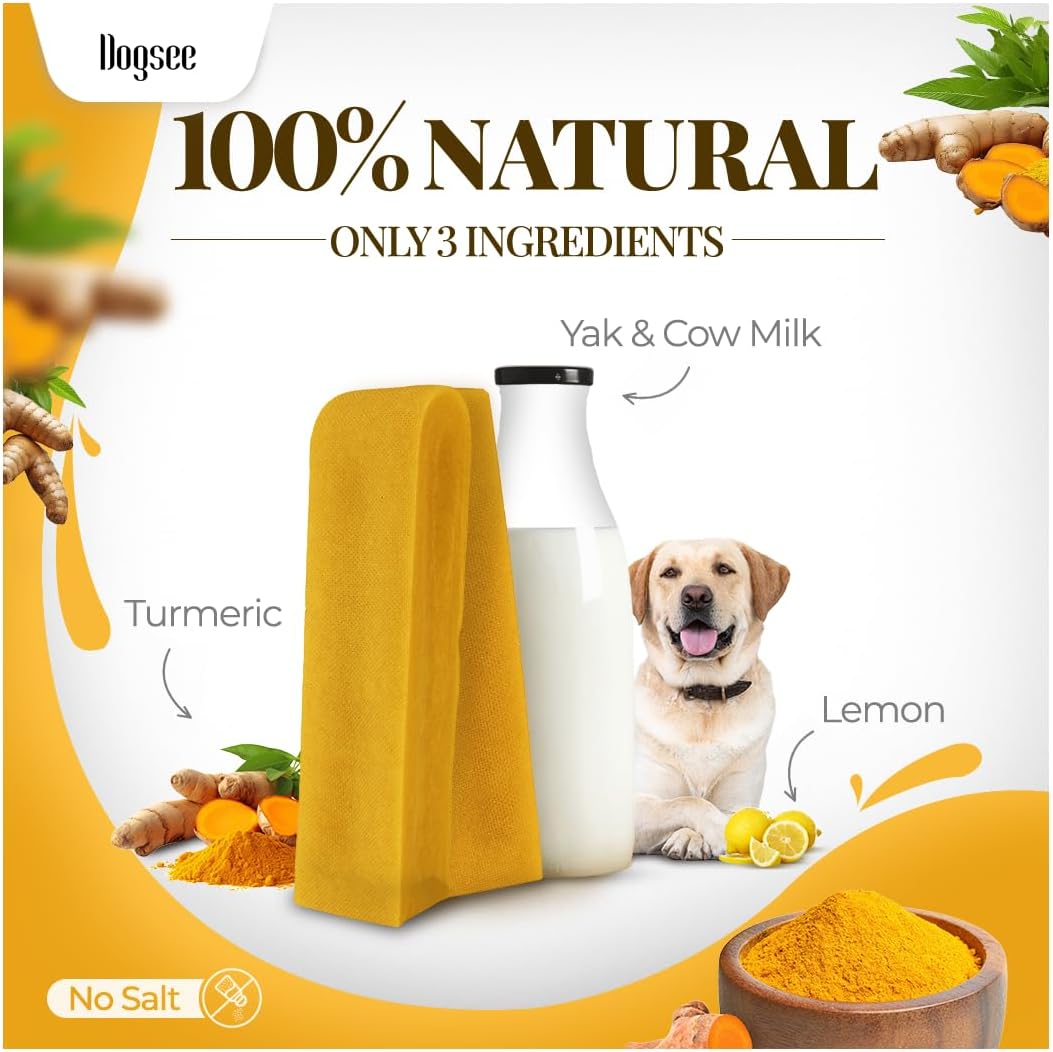 Dogsee Himalayan Yak Cheese Dog Chews with Turmeric/Curcumin 2lb (Large - 8 Chews) | Dog Treats Healthy | Hip & Joint Health Support for Dogs | Long Lasting Dental Treats
