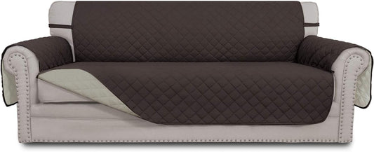 Easy-Going Reversible Oversized Couch Cover for 3 Cushion Couch Sofa Cover for Dogs Water Resistant Furniture Protector Cover with Foam Sticks for Pet (Oversized Sofa, Chocolate/Beige)