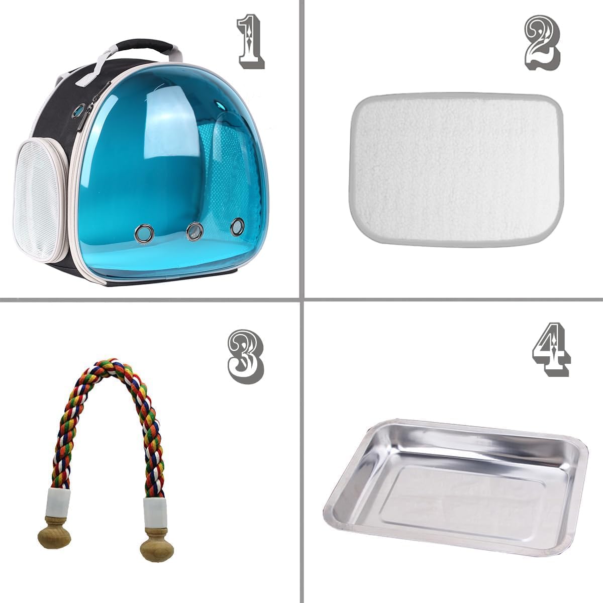 halinfer Polarized Tinted Blue Bubble Small Bird Carrier Travel Cage, Portable Bird Carry Backpack with Stainless Steel Tray and Standing Perch for Parakeet Cockatiel Budgies