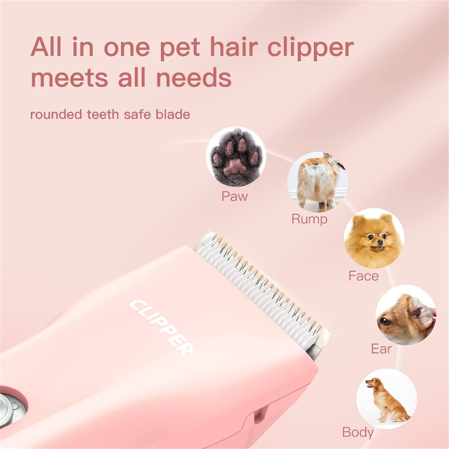 Dog Cat Home Hair Clipper Portable Electric Pet Grooming Kits,Pink,TS006