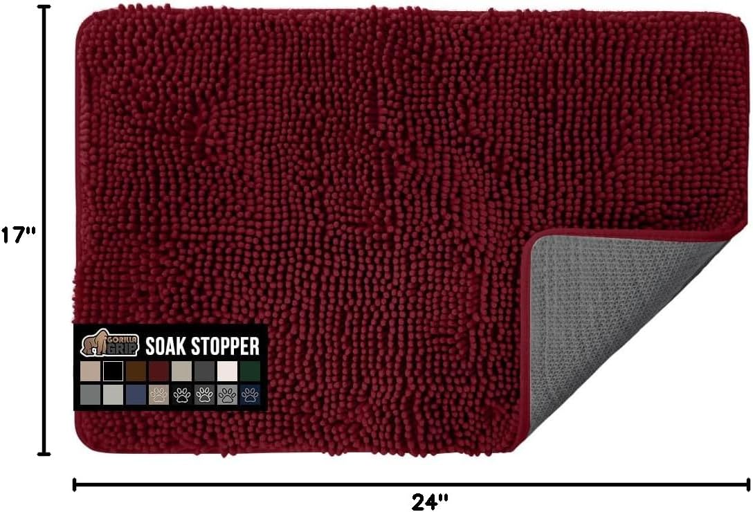 GORILLA GRIP Dog Doormat, Absorbent Doormats for Muddy Dogs Paws, Machine Washable Soakstopper Rugs, Cleaner Floors, US Designed Pet Bed Door Mat, Indoor Entrance Pets Rug, Mats 24x17 Burgundy