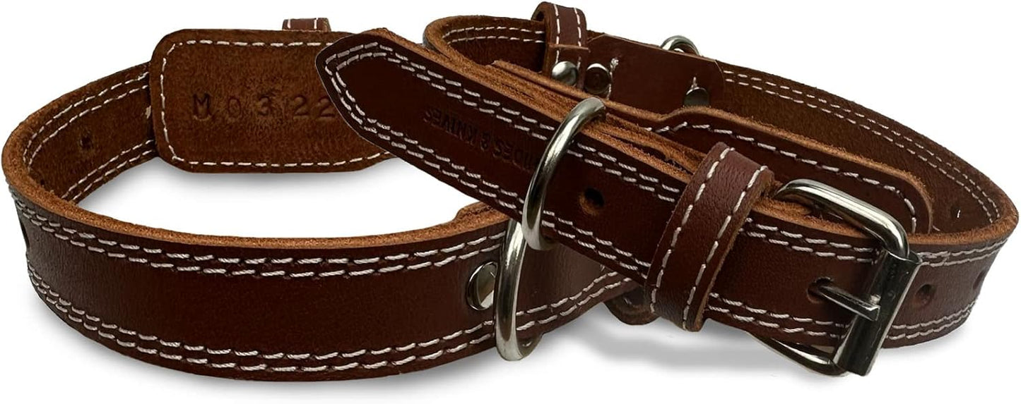 Hides & Knives Leather Dog Collar with Reinforced Hardware, Heavy Duty Dog Collars for All Breeds, Made of Top Grain Genuine Leather That is Soft & Durable (Brown, MD)