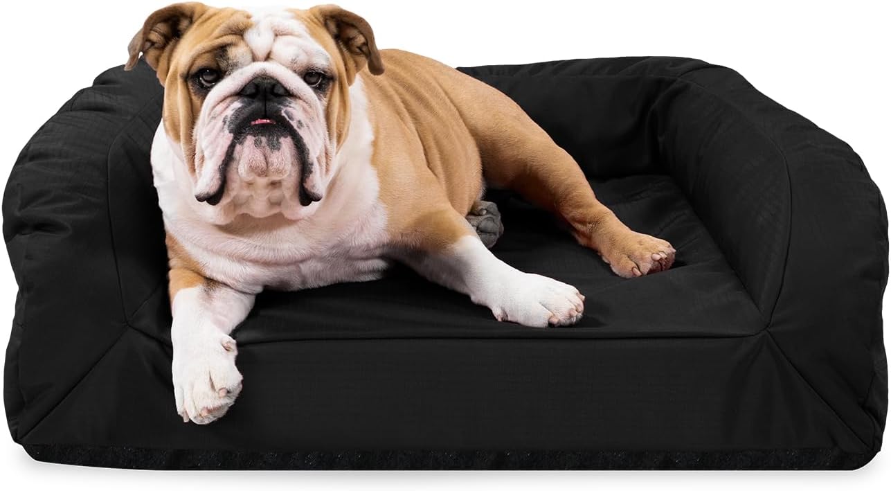 K9 Ballistics Tough Bolster Orthopedic Sofa Dog Bed with Removable Washable Cover - Durable, Water Resistant with Nonskid Bottom - Medium, Titanium Premium Finish