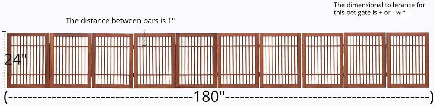 Urnporium Pet Dog Gate Strong and Durable Freestanding Folding Acacia Hardwood Portable Wooden Fence Indoors or Outdoors Foldable pet Barrier for The House (Brown Pet Gate, 10 Panel 24" Tall)