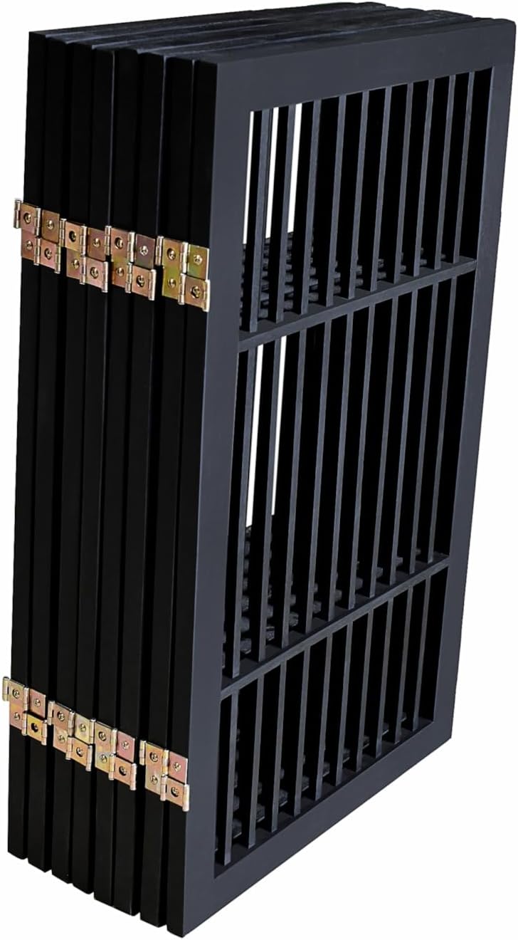Pet Dog Gate Strong and Durable Freestanding Folding Acacia Hardwood Portable Wooden Fence Indoors or Outdoors by Urnporium (Black Pet Gate, 8 Panel 30" Tall)