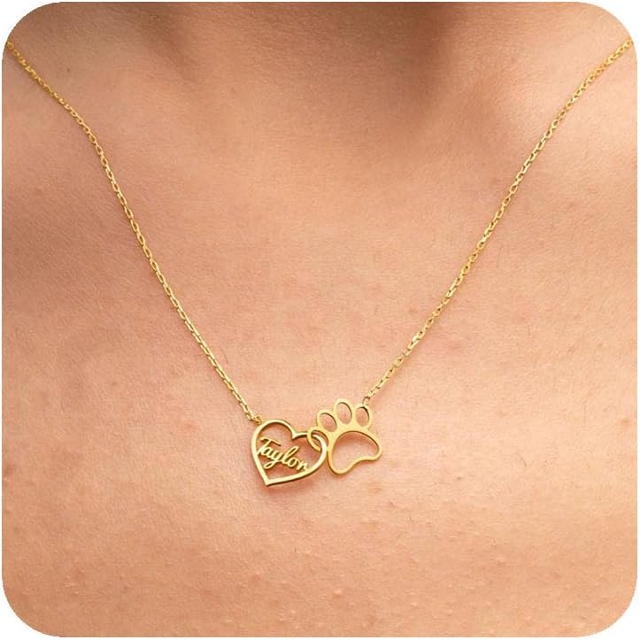 Customized Paw Print Necklace Personalized Pet Name Necklace Custom Engraved Dog Cat Paw Pendant Necklace Pet Memorial Gift for Pet Lovers