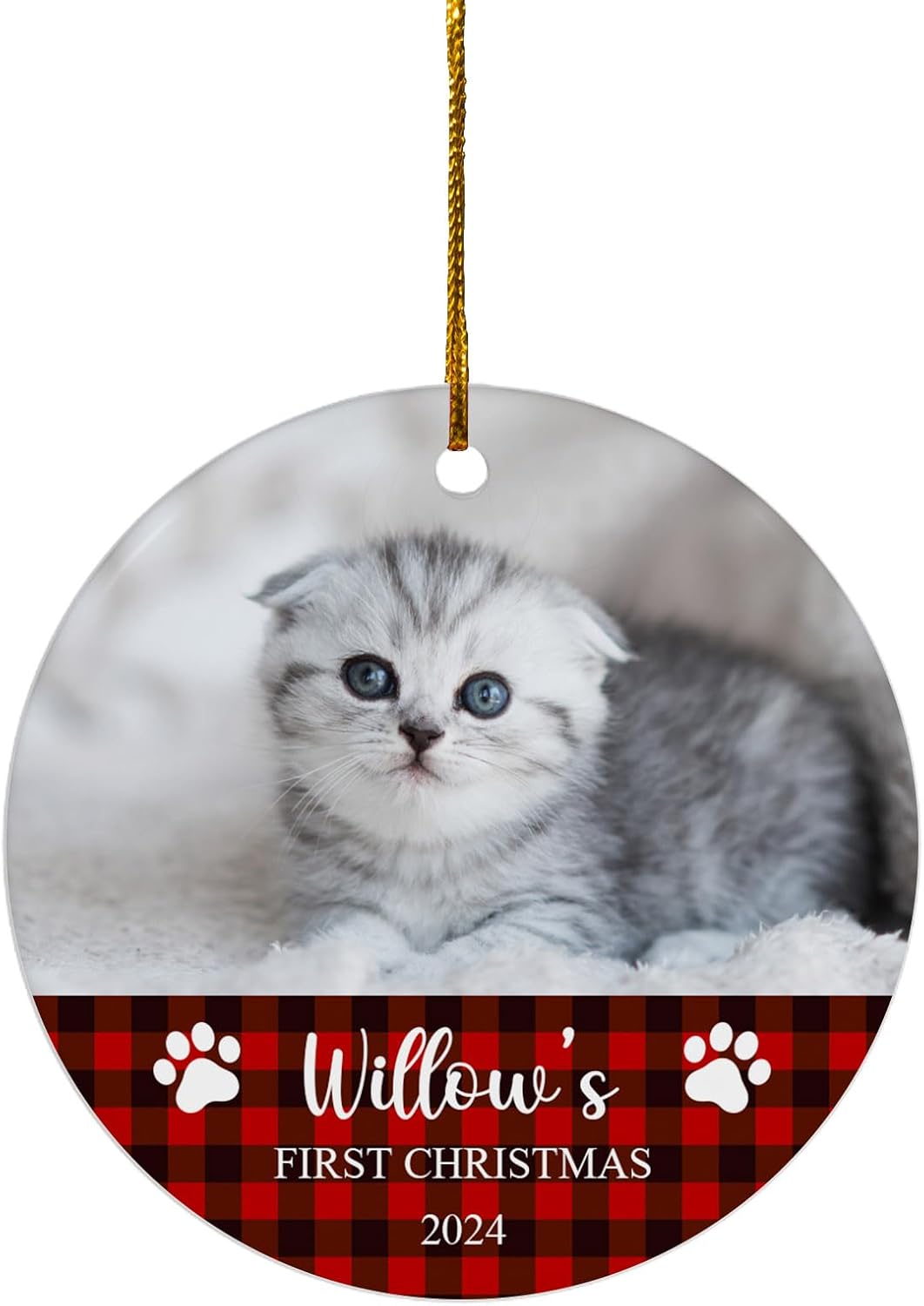FLOCHIL Personalized Cat Christmas Ornaments Custom Photo Name for Christmas Trees, Cat First Christmas Ornaments, Gifts for Pet Lovers