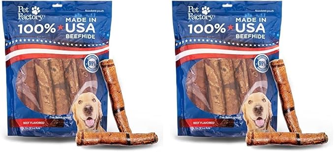 Pet Factory 100% Made in USA Beefhide 8" Rolls Dog Chew Treats - Beef Flavor, 15 Count/2 Pack