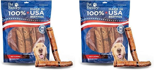 Pet Factory 100% Made in USA Beefhide 8" Rolls Dog Chew Treats - Beef Flavor, 15 Count/2 Pack