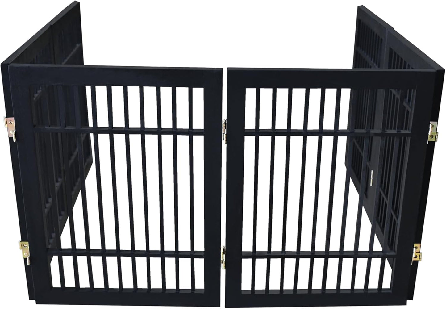 Pet Dog Gate Strong and Durable Freestanding Folding Acacia Hardwood Portable Wooden Fence Indoors or Outdoors by Urnporium (Black Pet Gate, 6 Panel 24" Tall)