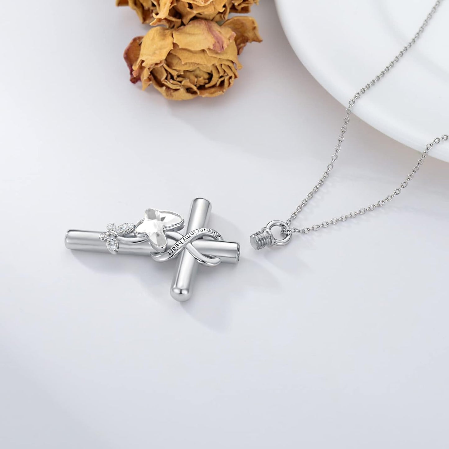Cross Urn Necklace for Ashes 925 Sterling Silver Cremation Jewelry with Funnel Filler Kit Ashes Necklace for Human Women Girl Pets