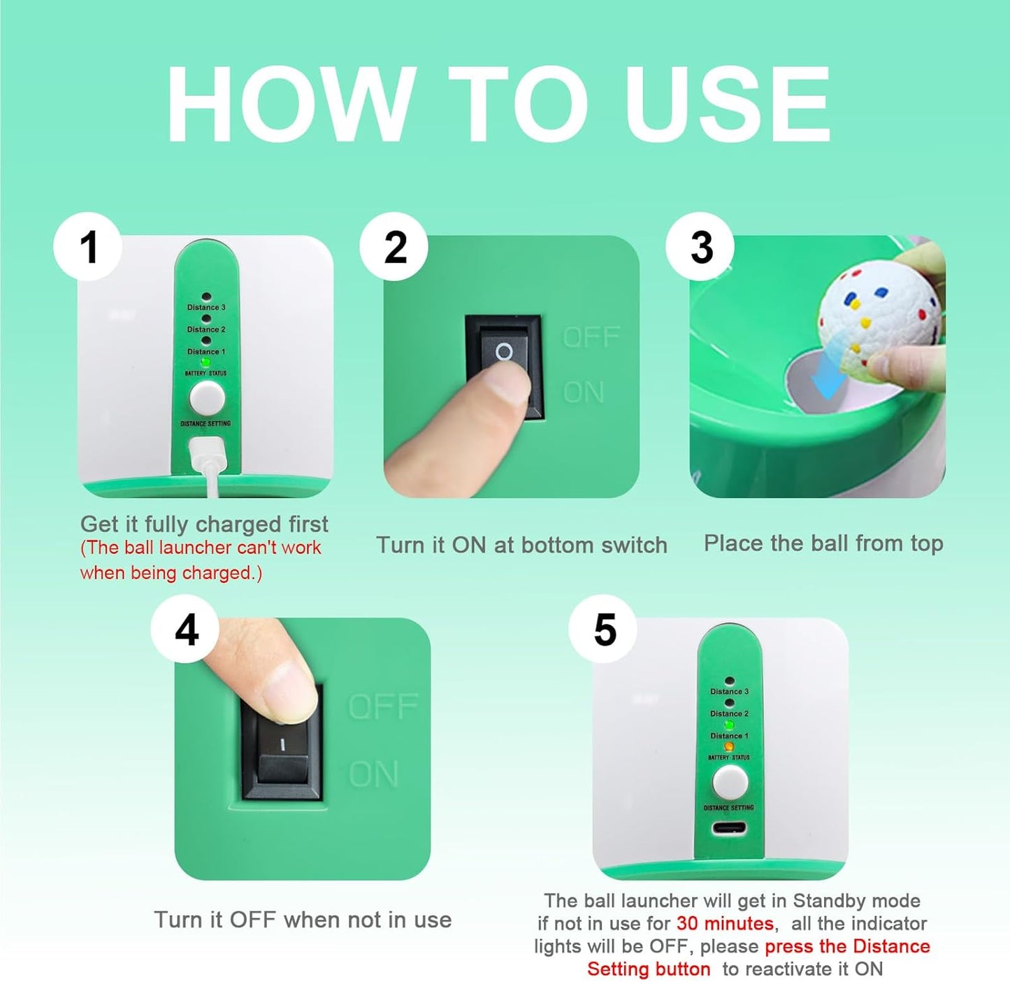 Automatic Dog Ball Launcher for Samll to Medium Dogs, Upgraded Interactive Toy Balls Thrower, Distance Adjustable Mental Stimulating Dog Toys with 4 Etpu Balls 2.2 Inch (Green)