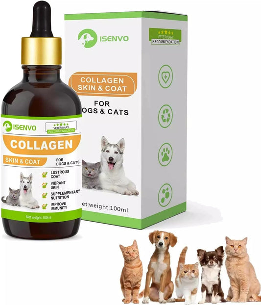 Liquid Collagen for Dogs and Cats, ISENVO Dog Collagen Drops, Skin & Coat Supplement, Itch Relief, Joint & Mobility Support, FDA Approved, Daily Dog Supplements, 3.38 oz