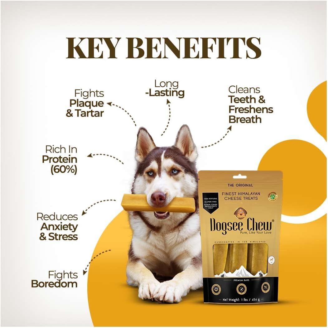 Dogsee Original Yak Cheese Himalayan Dog Chews 3lb (Large - 12 Bars) | 100% All Natural | Dog Treats Large Breed | Dog Chews Long Lasting for Aggressive Chewers | High Protein Dental Sticks