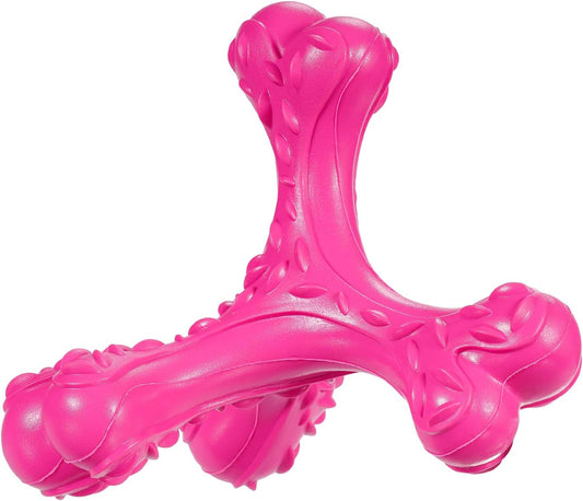 Dog Chew Toys for Aggressive Chewers Large Breed,Indestructible Bones Toy，Durable Cleaning Toothbrush Natural Rubber Dog Toys… (Pink)