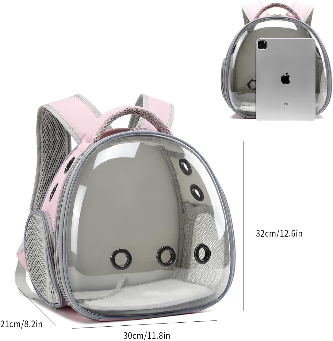 Bearded Dragon Lizard Backpack Carrier with Harness and Leash Set, Small Animal Carrier Backpack, Space Capsule Bubble Window Carrier Backpack, Airline Approved(Pink)