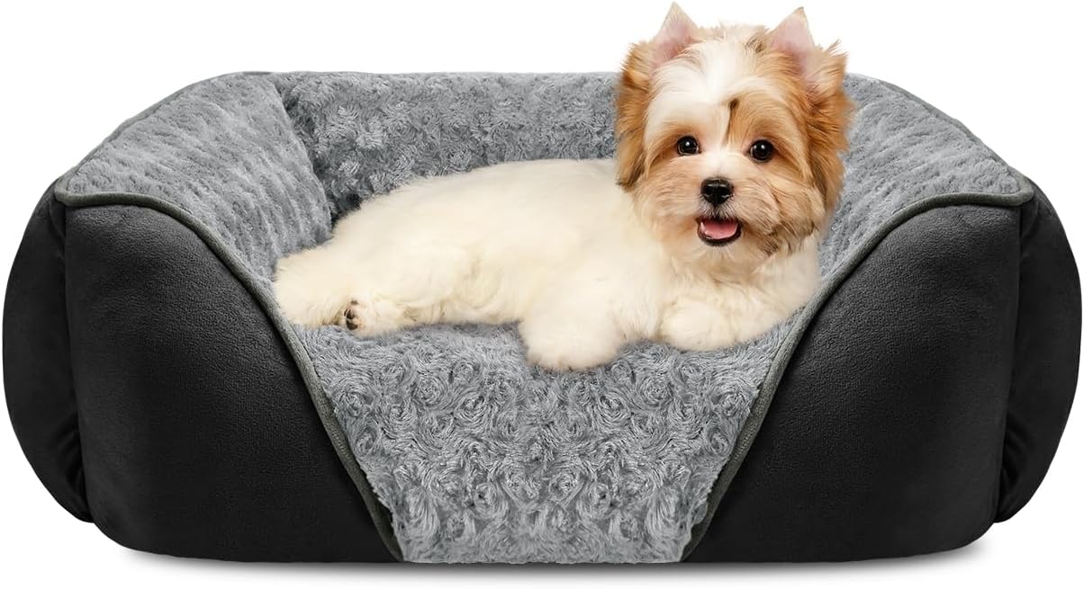INVENHO Small Dog Bed Rectangle Washable Orthopedic Soft Calming Sleeping Durable Pet Cuddler with Anti-Slip Bottom