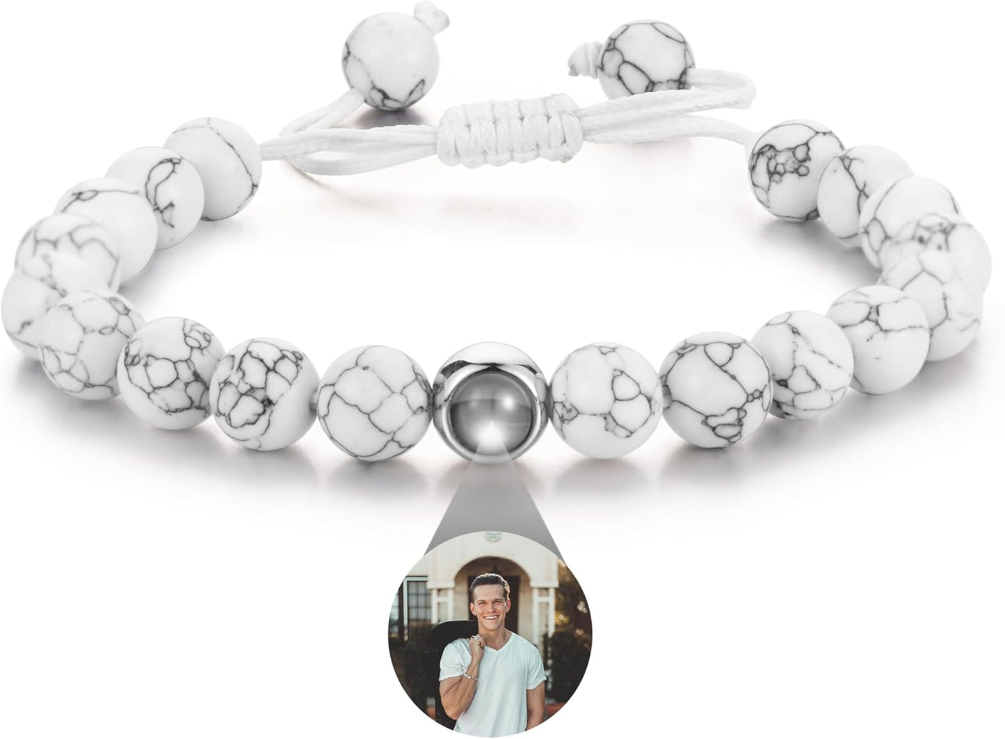 EMIRISTIC Custom Photo Bracelet - Personalized Picture Natural Stone Cuban Chain Bracelet - Any Special Day Gifts