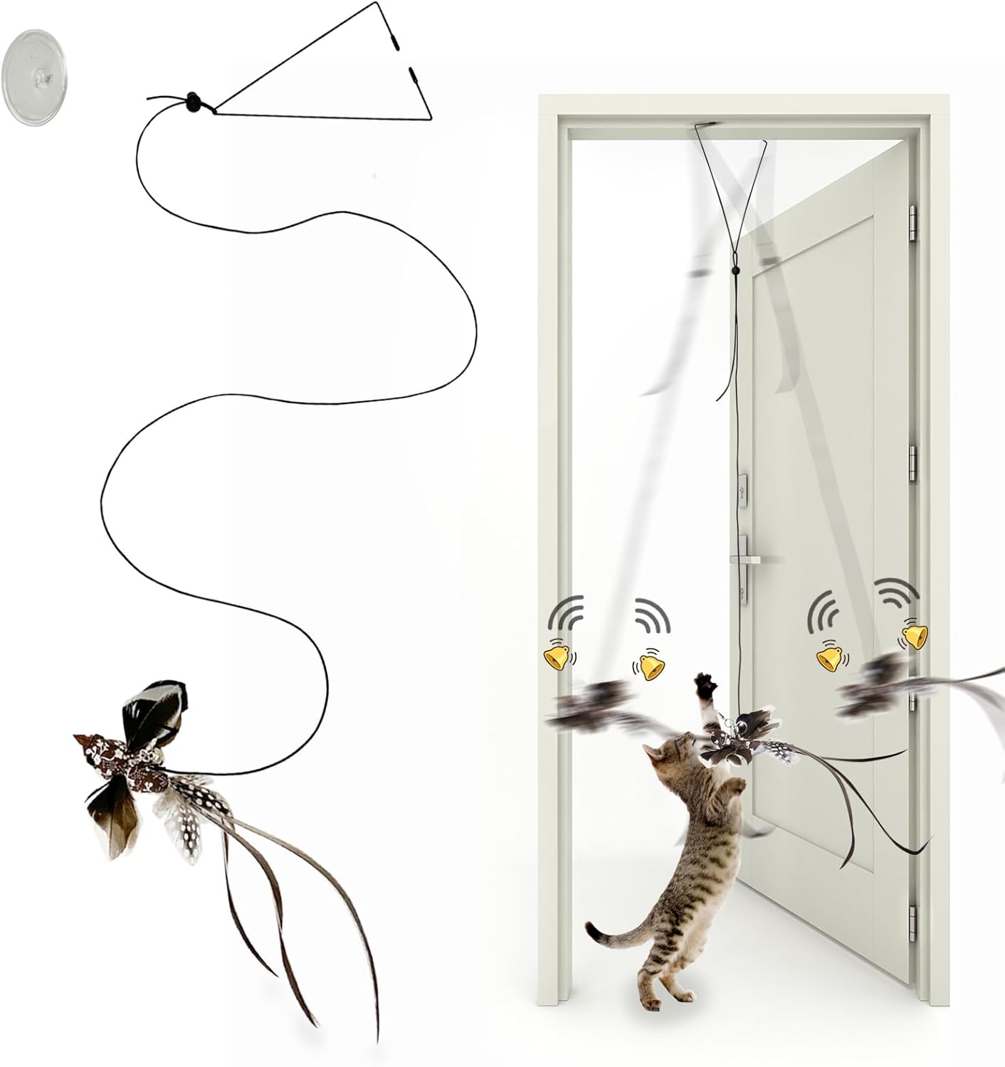 Cat Toys Indoor Hanging Door Retractable Flying Da Bird Cat Toy for Kitten Fun Exercise Interactive String Feather Hunting Chase (Longtail Warbler)