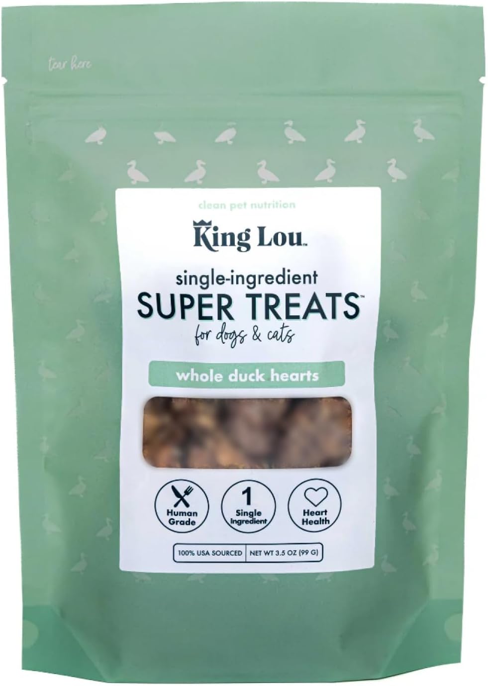 King Lou Pets - Whole Duck Hearts for Dogs and Cats - USA-Made Freeze Dried Duck Hearts - Taurine, Zinc, and Iron - 1lb Prior to Freeze Drying