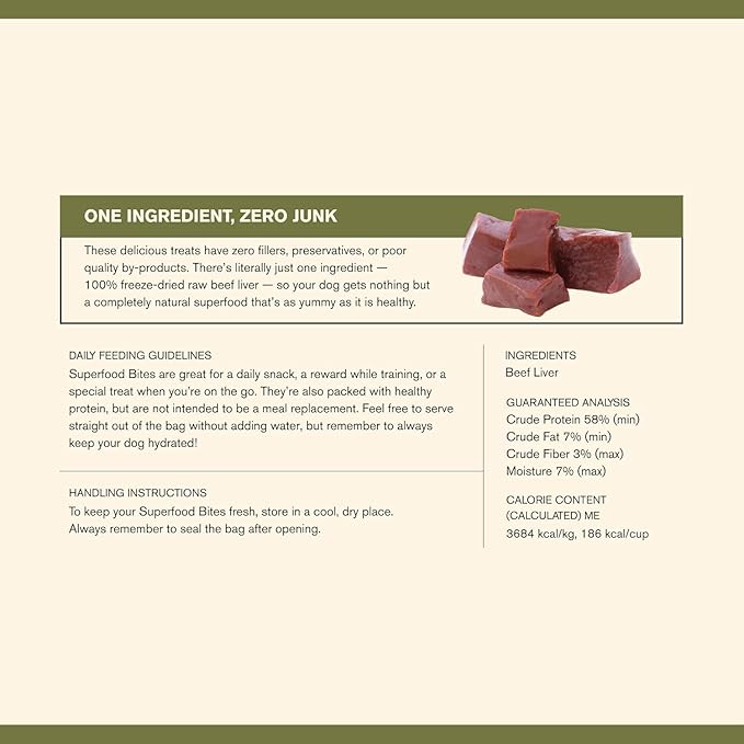 Superfood Bite, Freeze-Dried Raw Dog Treats - Protein Rich, Train & Reward, Traceable Single Ingredient by Katherine Heigl (4 Ounce (Pack of 4) Beef Liver)