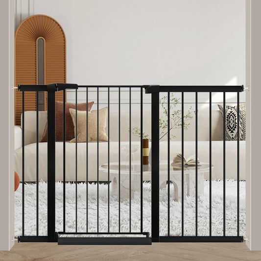 38.5" Extra Tall Pet Gate Pressure Mounted - 51.57"-54.33" Wide Walk Through Baby Gates with Door for Stairs Doorway - Puppy Doggy Dog Gates Fence Child Safety Gate
