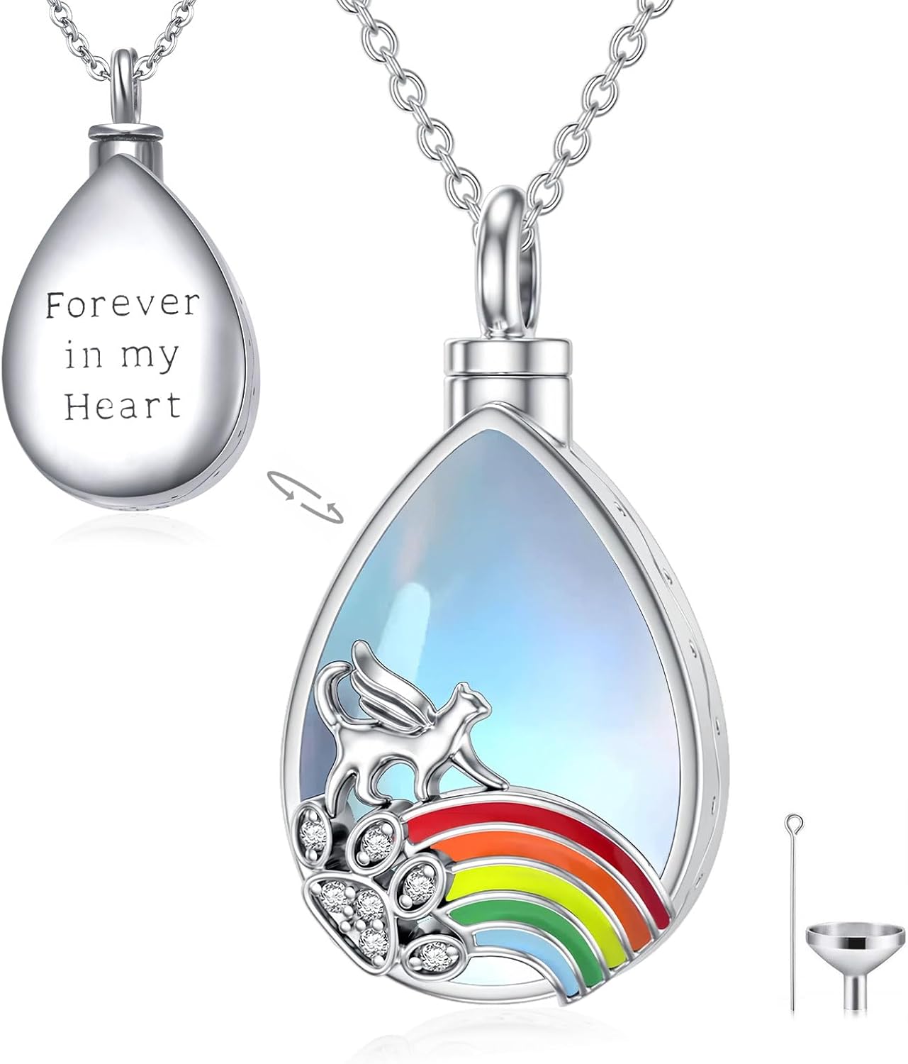 YAFEINI Teardrop Urn Necklace for Ashes Sterling Silver Cat/Dog Ashes Necklace Pet Cremation Jewelry Rainbow Bridge Memorial Gifts
