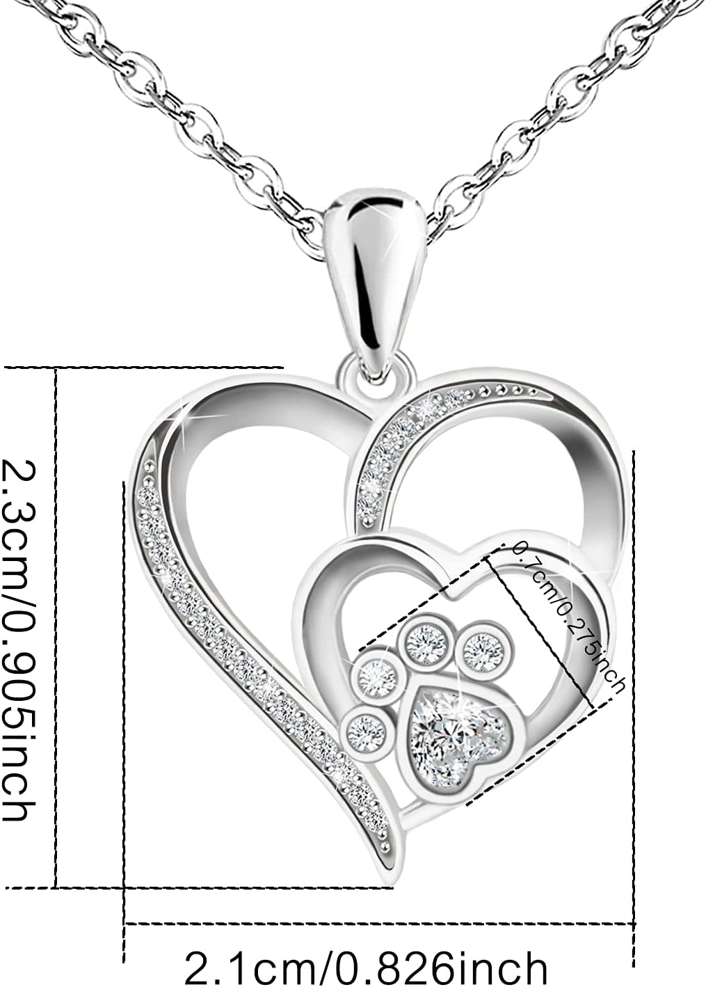 KITEENAL Paw Necklace for Women - Sterlings Silver Cubic Zirconia Dog Cat Pet Paw Print Love Heart Pendant Necklace Adjustable Charm Necklace Mother's Day Gifts