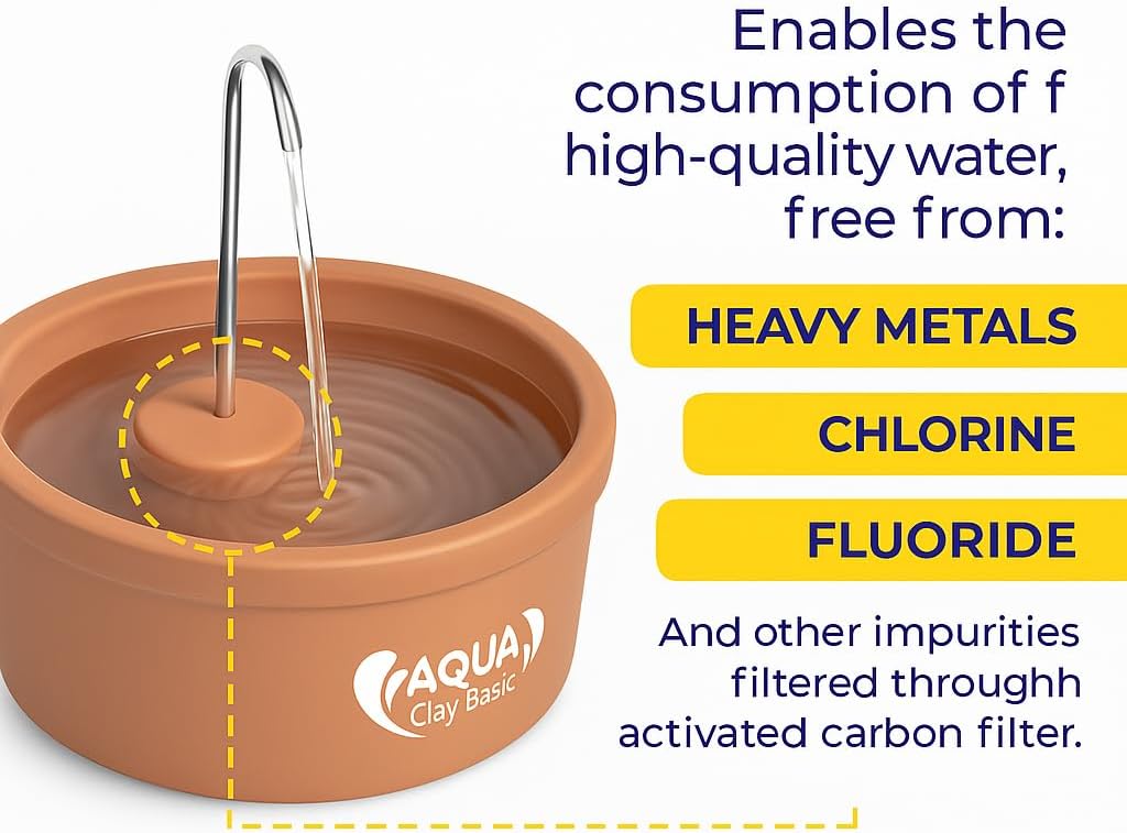 AMICUS - Aqua Clay Basic -Cat Water Fountain - Dogs&Cats&Pets&Small Animals Automatic Bowl Dispenser - Pet Drinking Waterer Bowls Indoor - Auto Kitty Watering Dish Supplies- 84.53 fl oz/ 2.5L