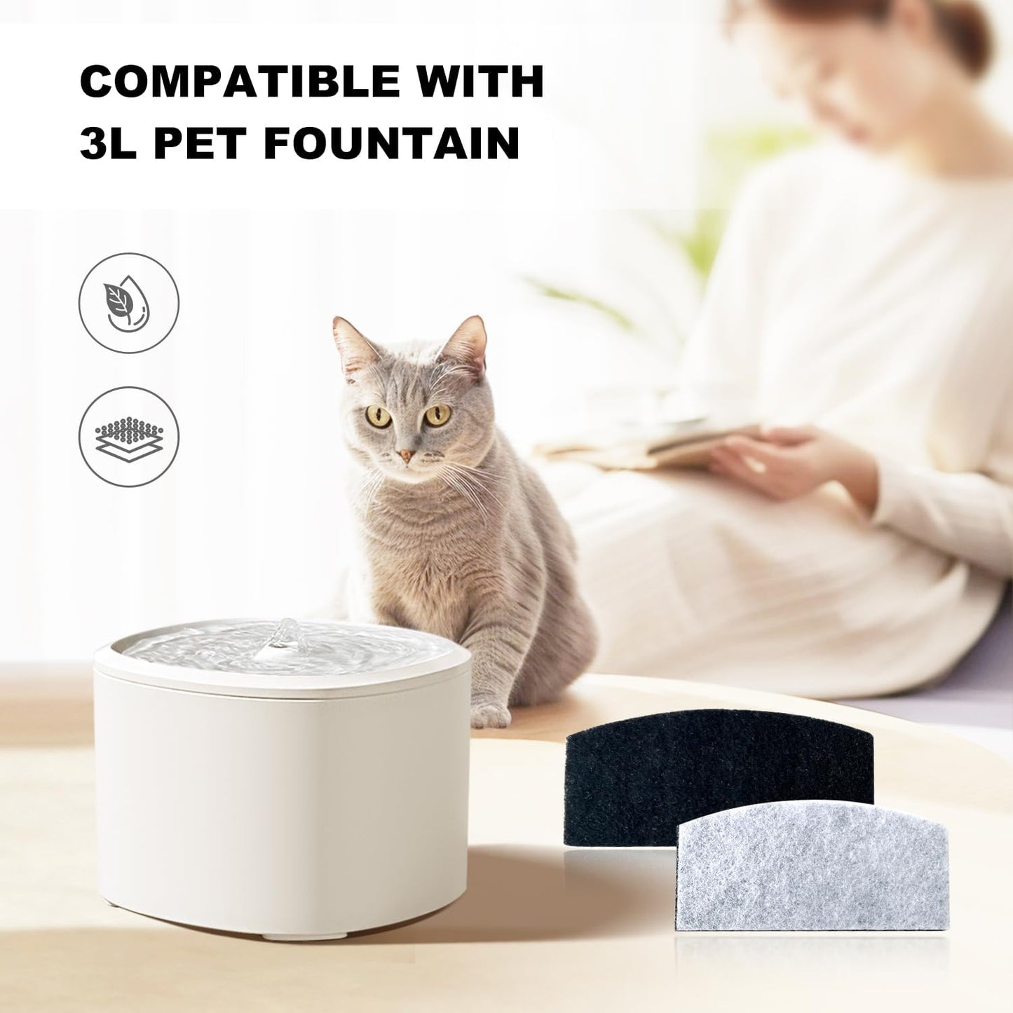 Cat Water Fountain Filters, 12 Pieces Set Cat Fountain Filter Replacement Compatible with 101oz/3L Pet Water Dispenser (12 Pices Filters)